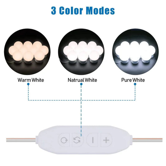 Hollywood LED Vanity Mirror Lights | 10 Dimmable Bulbs | 3 Color Modes | USB Powered Makeup Mirror Lighting Kit