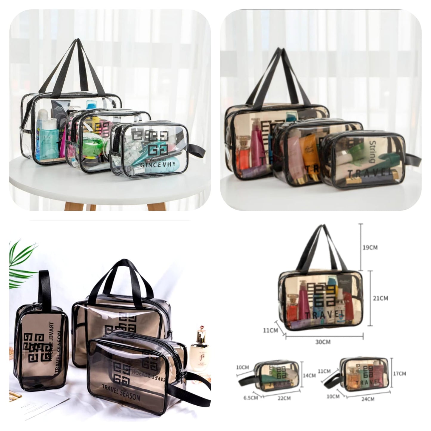 ✨Transparent Travel Cosmetic Bag Set of 3 – Stylish Makeup, Skincare & Toiletry Organizer Bags