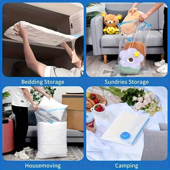 Vacuum Storage Bags with Hand Pump – Reusable Space Saver Compression Bags for Clothes, Blankets & Bedding