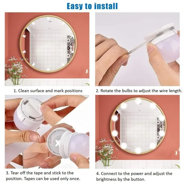 Hollywood LED Vanity Mirror Lights | 10 Dimmable Bulbs | 3 Color Modes | USB Powered Makeup Mirror Lighting Kit