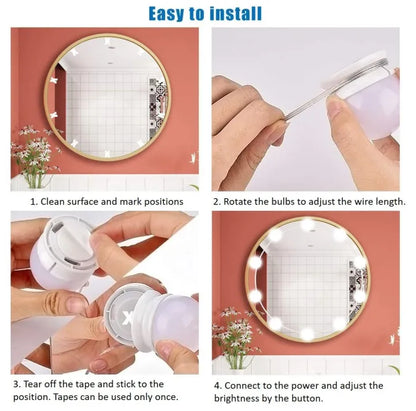 Hollywood LED Vanity Mirror Lights | 10 Dimmable Bulbs | 3 Color Modes | USB Powered Makeup Mirror Lighting Kit