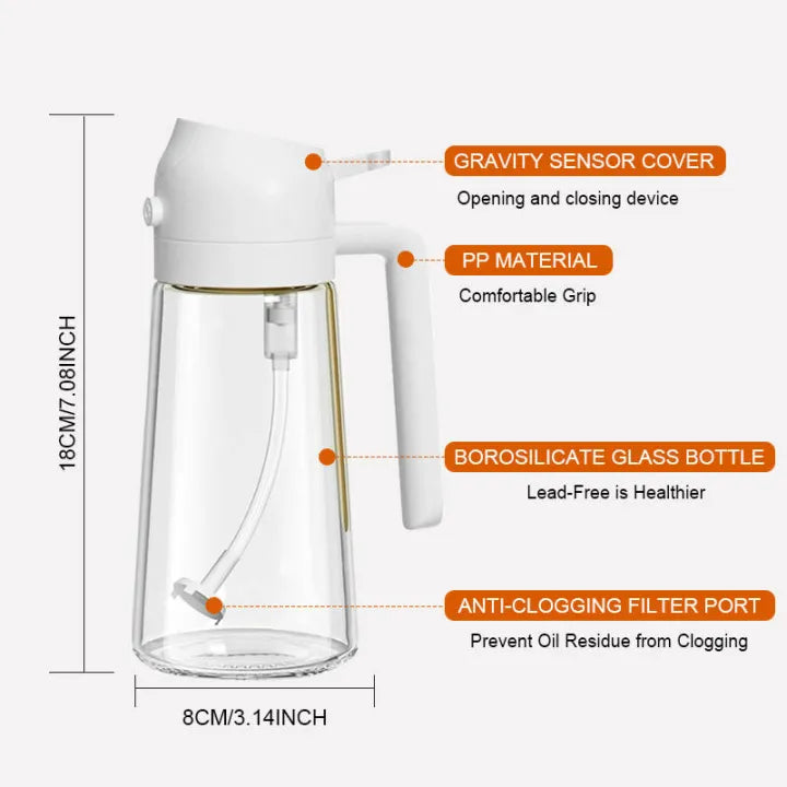 2-in-1 Oil Sprayer & Dispenser Bottle – 500ML Smart Kitchen Oil Control Bottle