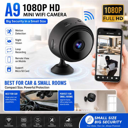 A9 Mini Smart WiFi Security Camera – 1080P HD Portable Indoor Camera with Night Vision & Motion Detection