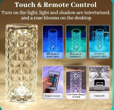 💎 Rechargeable Crystal Touch Lamp with Remote – Luxury Dimmable LED Table Lamp
