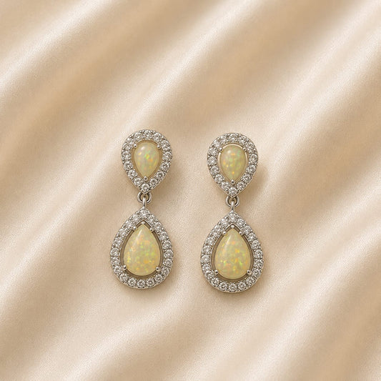 🌟Elegant Teardrop Opal Drop Earrings for Women – Crystal-Embellished Dangle Earrings | Sophisticated Party & Occasion Jewelry
