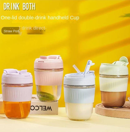 ✨Premium Glass Sipper Bottle with Straw – Portable Heat-Resistant Coffee, Juice & Milk Tea Tumbler
