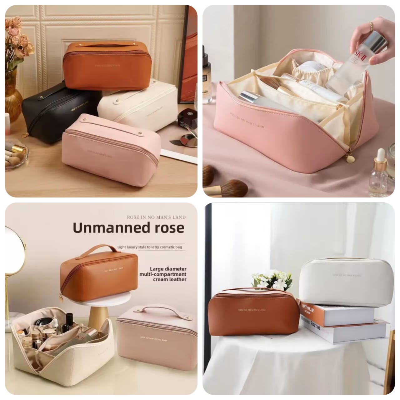 ✨Luxury Leather Cosmetic Pouch – Elegant Makeup, Skincare & Travel Essentials Organizer