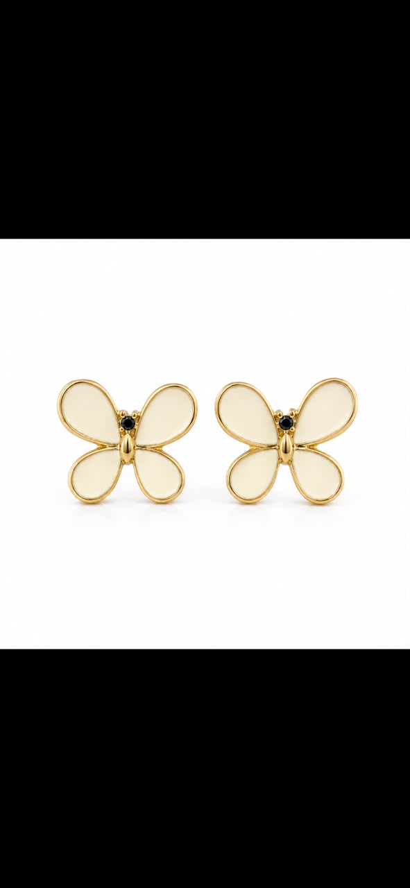 🌟Butterfly Enamel Stud Earrings – Ivory Wings with Gold-Tone Finish