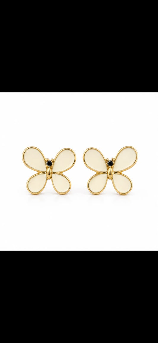 🌟Butterfly Enamel Stud Earrings – Ivory Wings with Gold-Tone Finish