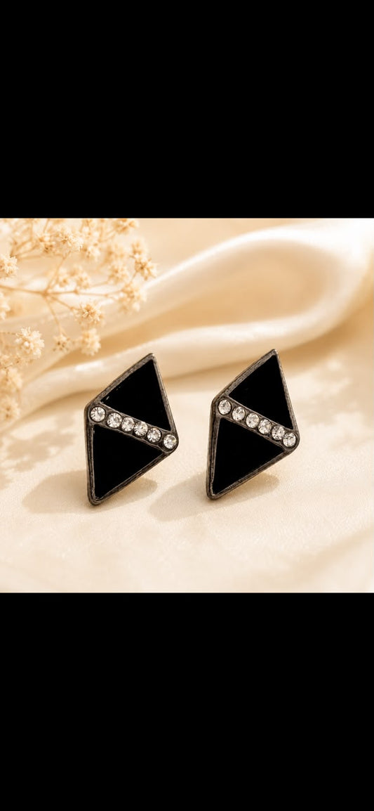 Black Geometric Triangle Stud Earrings – Crystal Stripe &amp; Gunmetal Finish