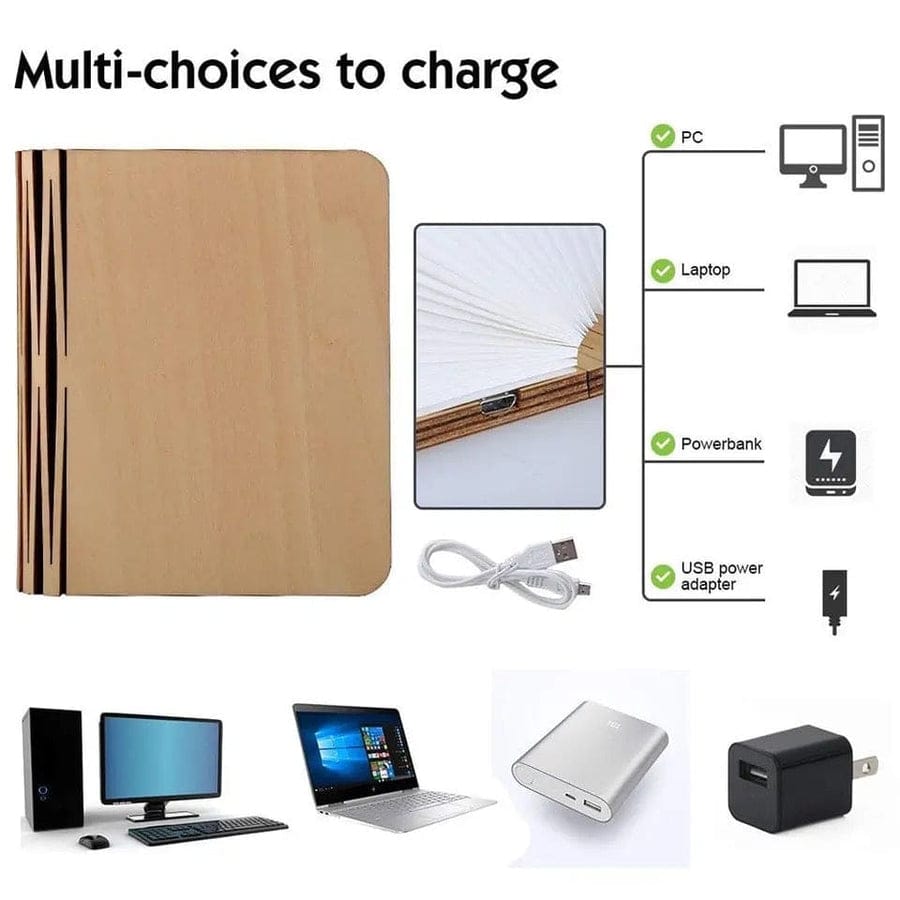 LED Wooden Book Lamp – Foldable 3D Magnetic Book Light | USB Rechargeable | 3 Color Lighting Modes | Modern Home & Bedroom Decor