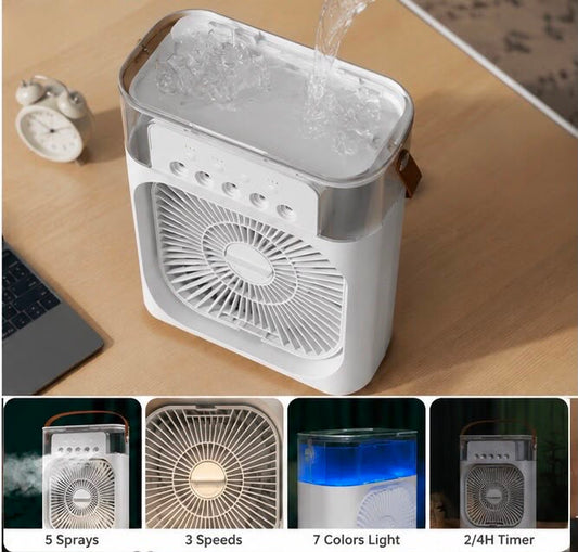🔥3-in-1 Portable Air Cooler Fan | USB Mini AC with Mist, Humidifier & LED Lights