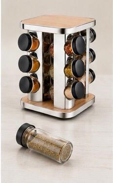 🔥Elegant Wooden Revolving Spice Rack with Stainless Steel Jars
