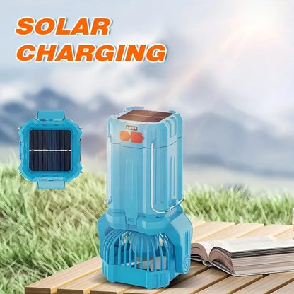 🌟Multifunction Rechargeable Solar Camping Lantern with High-Speed Fan, LED Torch & 5V Power Bank | Portable Emergency Light for Camping, Hiking & Outdoor Adventures