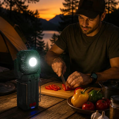 🌟Multifunction Rechargeable Solar Camping Lantern with High-Speed Fan, LED Torch & 5V Power Bank | Portable Emergency Light for Camping, Hiking & Outdoor Adventures