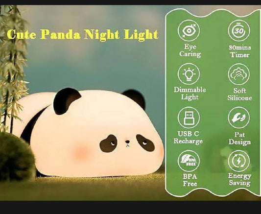 🌟Cute Panda Silicone LED Night Light – USB Rechargeable Touch Control Night Lamp for Kids, Baby Nursery & Bedroom | Soft Warm Glow Gift