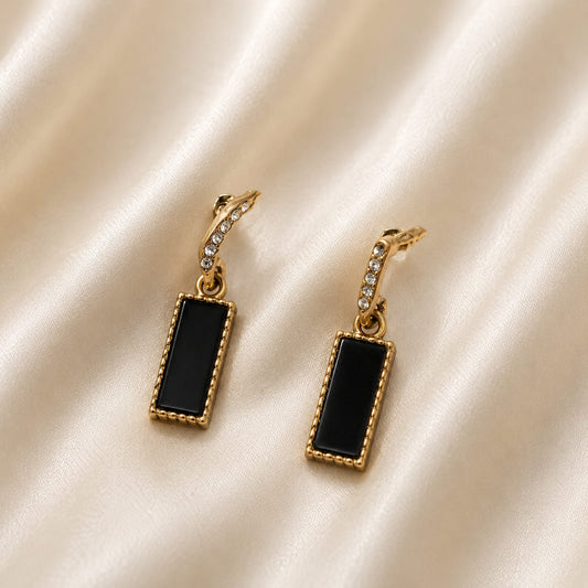 ✨Gold-Plated Black Stone Drop Hoop Earrings for Women – Elegant Rhinestone Statement Jewelry | Chic Party & Occasion Wear