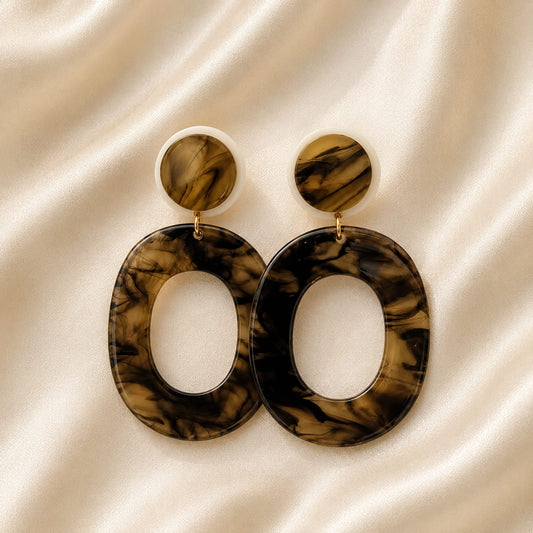 ✨Tortoiseshell Brown Oval Drop Earrings for Women – Glossy Acrylic Statement Jewelry with Golden Accent | Elegant Everyday & Occasion Wear