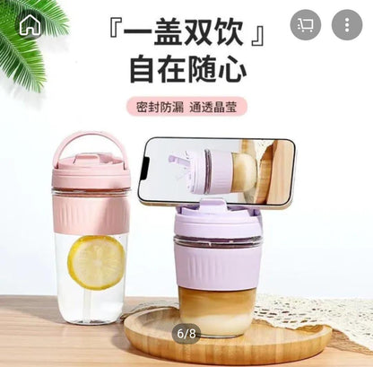 ✨Premium Glass Sipper Bottle with Straw – Portable Heat-Resistant Coffee, Juice & Milk Tea Tumbler