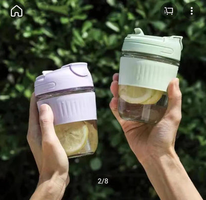 ✨Premium Glass Sipper Bottle with Straw – Portable Heat-Resistant Coffee, Juice & Milk Tea Tumbler