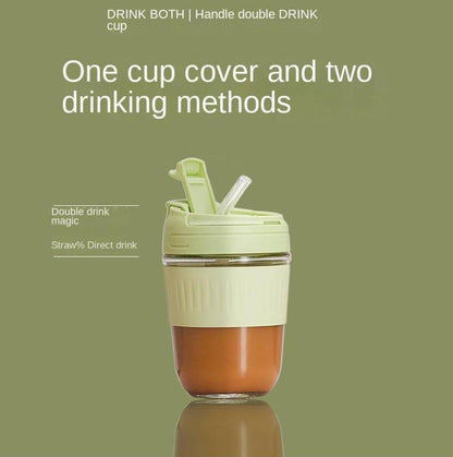 ✨Premium Glass Sipper Bottle with Straw – Portable Heat-Resistant Coffee, Juice & Milk Tea Tumbler
