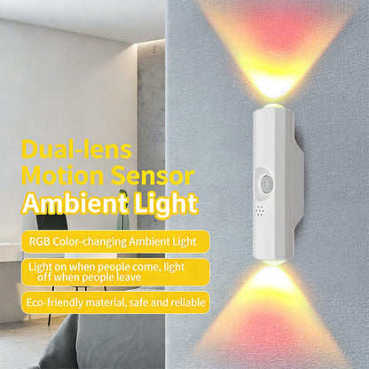 ✨Smart Dual-Head Motion Sensor LED Wall Light – Wireless Magnetic Night Lamp with Sunset Ambient Lighting