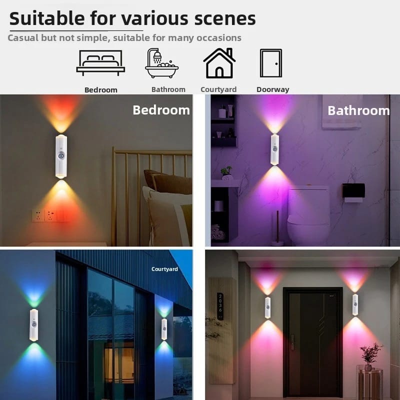 ✨Smart Dual-Head Motion Sensor LED Wall Light – Wireless Magnetic Night Lamp with Sunset Ambient Lighting