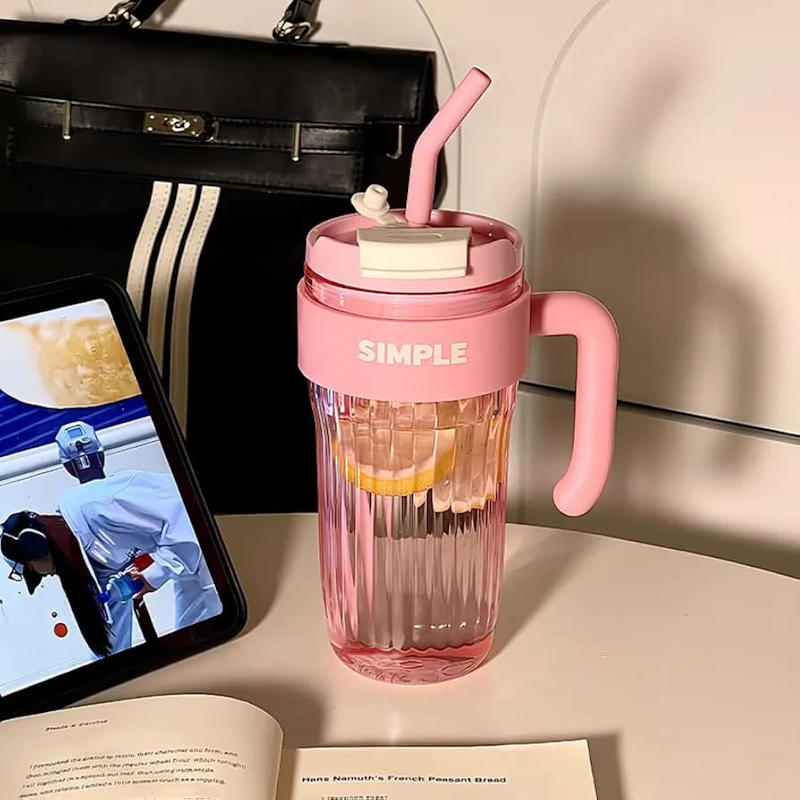 AquaLuxe™ 650ML Glass Tumbler with Handle & Straw