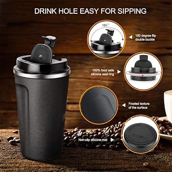 ThermoLuxe™ Black Coffee Travel Mug – Double-Wall Insulated Stainless Steel Tumbler