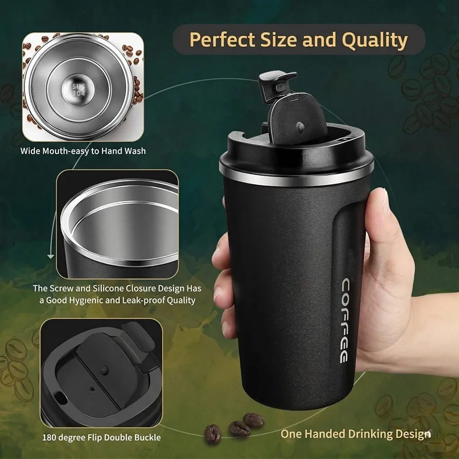 ThermoLuxe™ Black Coffee Travel Mug – Double-Wall Insulated Stainless Steel Tumbler