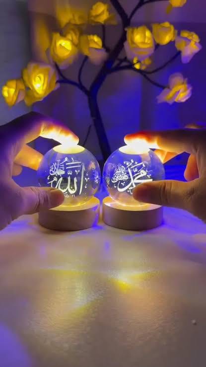 NoorGalaxy™ 3D Crystal Islamic Galaxy Lamp with Wooden Base