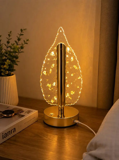 LumiLeaf™ Crystal LED Table Lamp – Elegant Gold Leaf Design