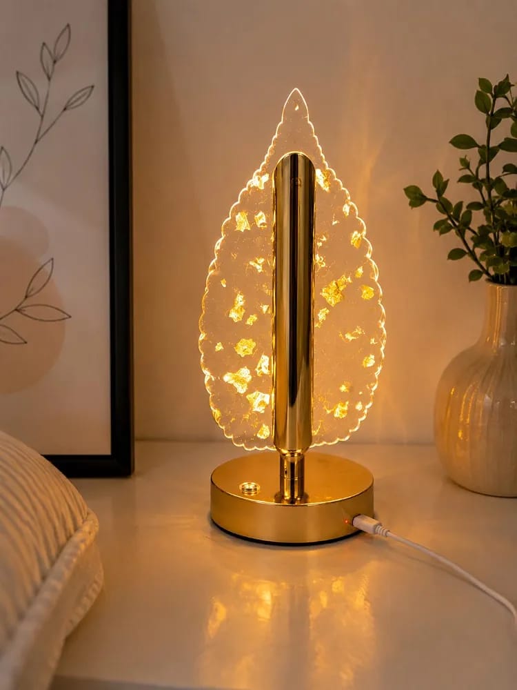 LumiLeaf™ Crystal LED Table Lamp – Elegant Gold Leaf Design
