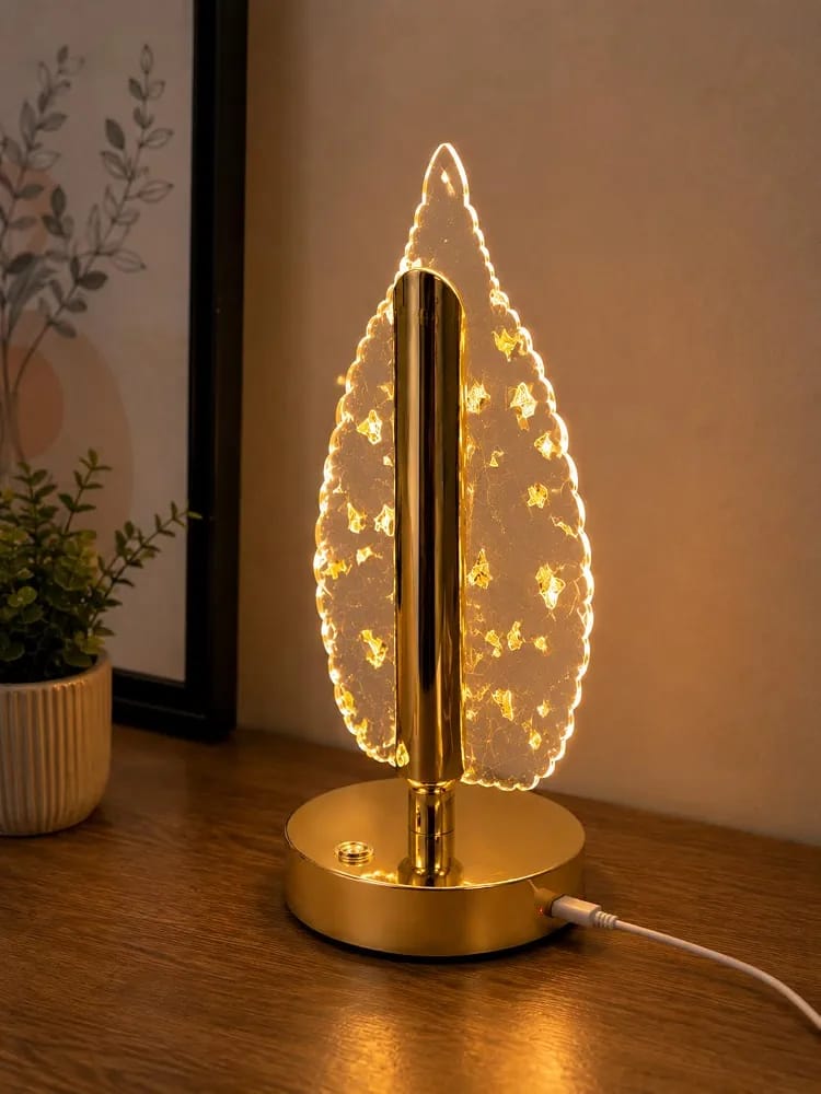 LumiLeaf™ Crystal LED Table Lamp – Elegant Gold Leaf Design