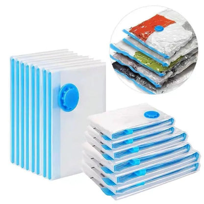Vacuum Storage Bags with Hand Pump – Reusable Space Saver Compression Bags for Clothes, Blankets & Bedding