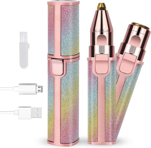2-in-1 Rechargeable Eyebrow & Facial Hair Trimmer for Women – Painless Electric Mini Shaver for Eyebrows, Upper Lip & Face