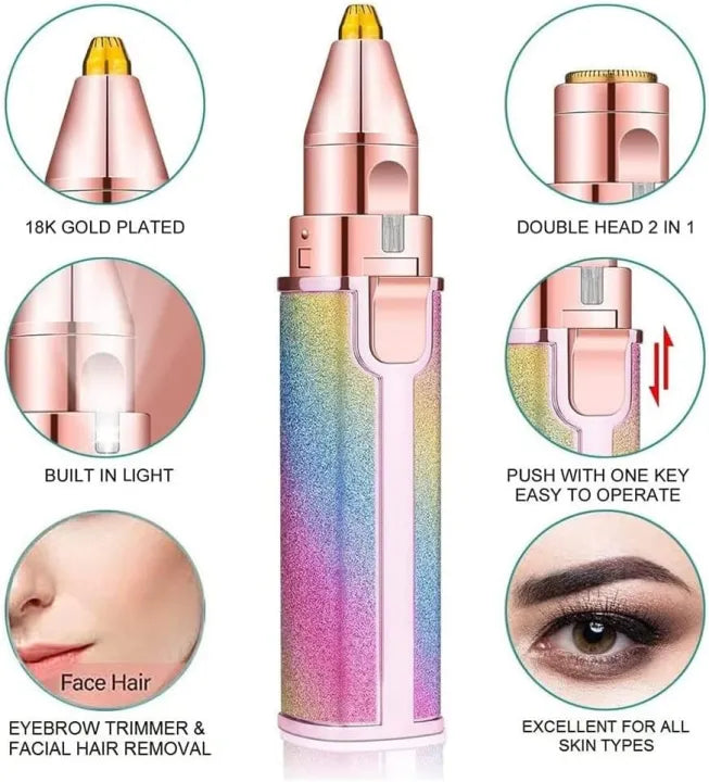2-in-1 Rechargeable Eyebrow & Facial Hair Trimmer for Women – Painless Electric Mini Shaver for Eyebrows, Upper Lip & Face