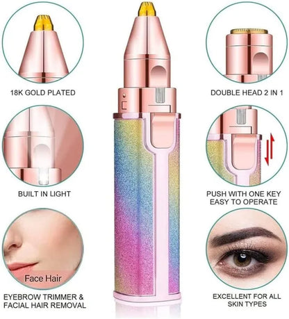 2-in-1 Rechargeable Eyebrow & Facial Hair Trimmer for Women – Painless Electric Mini Shaver for Eyebrows, Upper Lip & Face