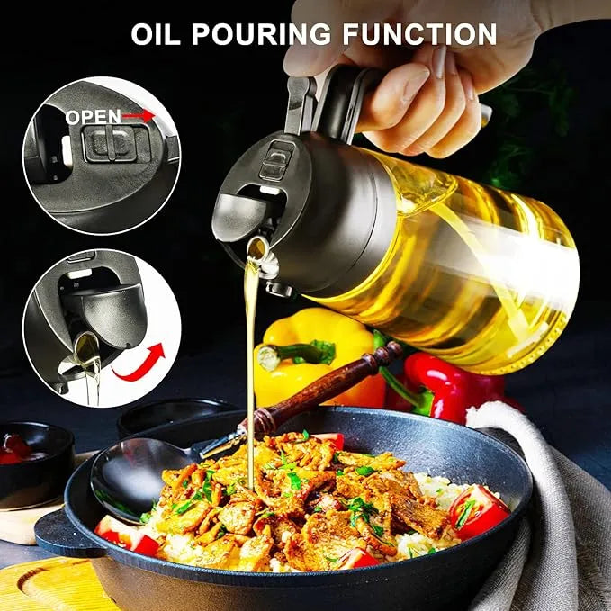 2-in-1 Oil Sprayer & Dispenser Bottle – 500ML Smart Kitchen Oil Control Bottle