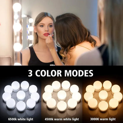 Hollywood LED Vanity Mirror Lights | 10 Dimmable Bulbs | 3 Color Modes | USB Powered Makeup Mirror Lighting Kit