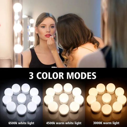 Hollywood LED Vanity Mirror Lights | 10 Dimmable Bulbs | 3 Color Modes | USB Powered Makeup Mirror Lighting Kit