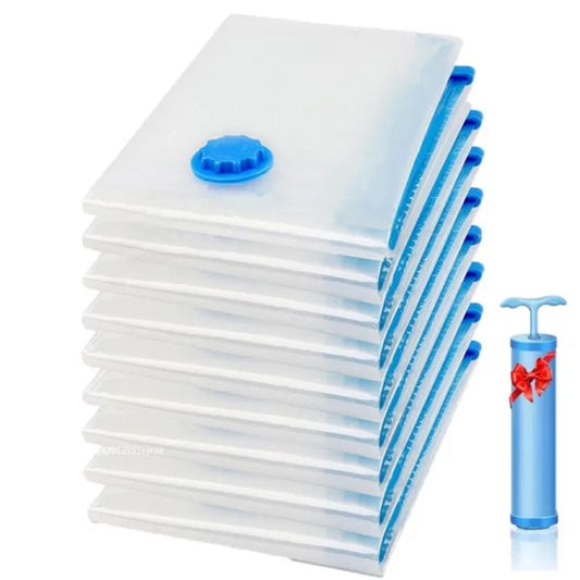 Vacuum Storage Bags with Hand Pump – Reusable Space Saver Compression Bags for Clothes, Blankets & Bedding