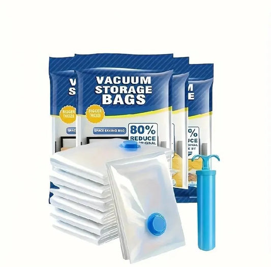 Vacuum Storage Bags with Hand Pump – Reusable Space Saver Compression Bags for Clothes, Blankets & Bedding