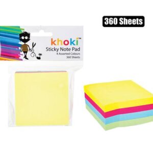 Note-pad self-stick 360 shts col asstd