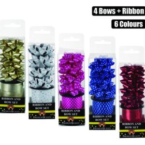 Gift-decor ribbon 4 bows & ribbon 5mmx2m