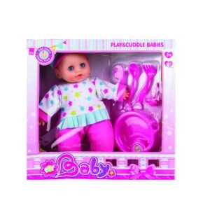 Baby doll with feeding accessories 25cm