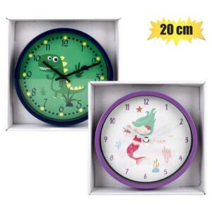 Clock wall pl round dino-mermaid 20cm