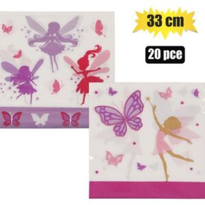 Serviettes 2ply 33cm 20pc fairy/butterfl