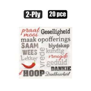 Serviettes 2ply 33cm 20pc afrikaans